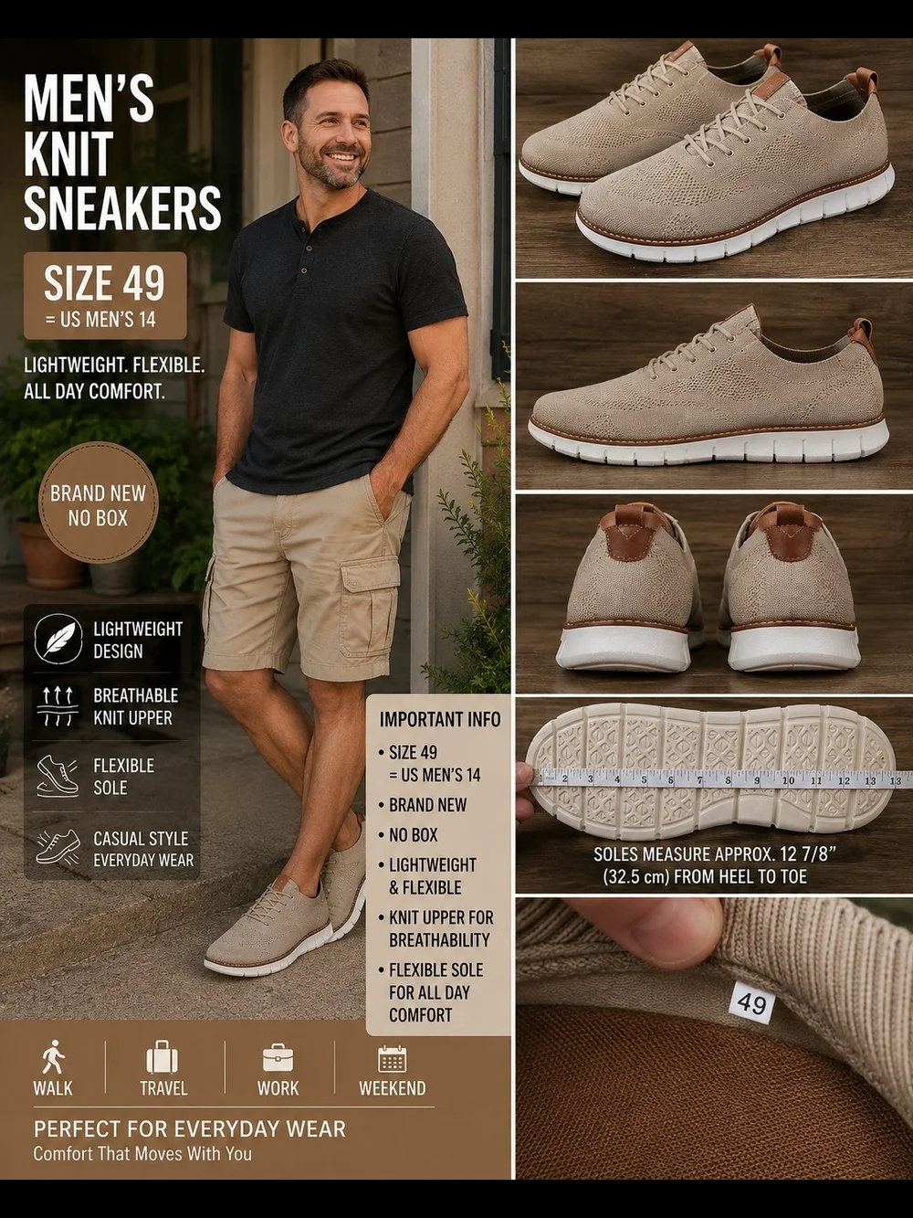 Men’s Knit Sneakers – Size 49 / Approx. US 14